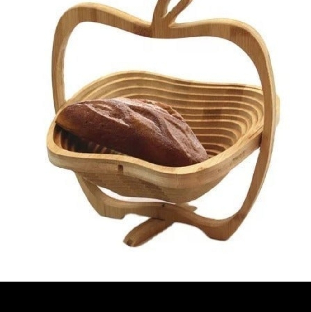 Collapsible Folding Wooden Bamboo Fruit Basket With Apple Shaped - Picture 4 of 4